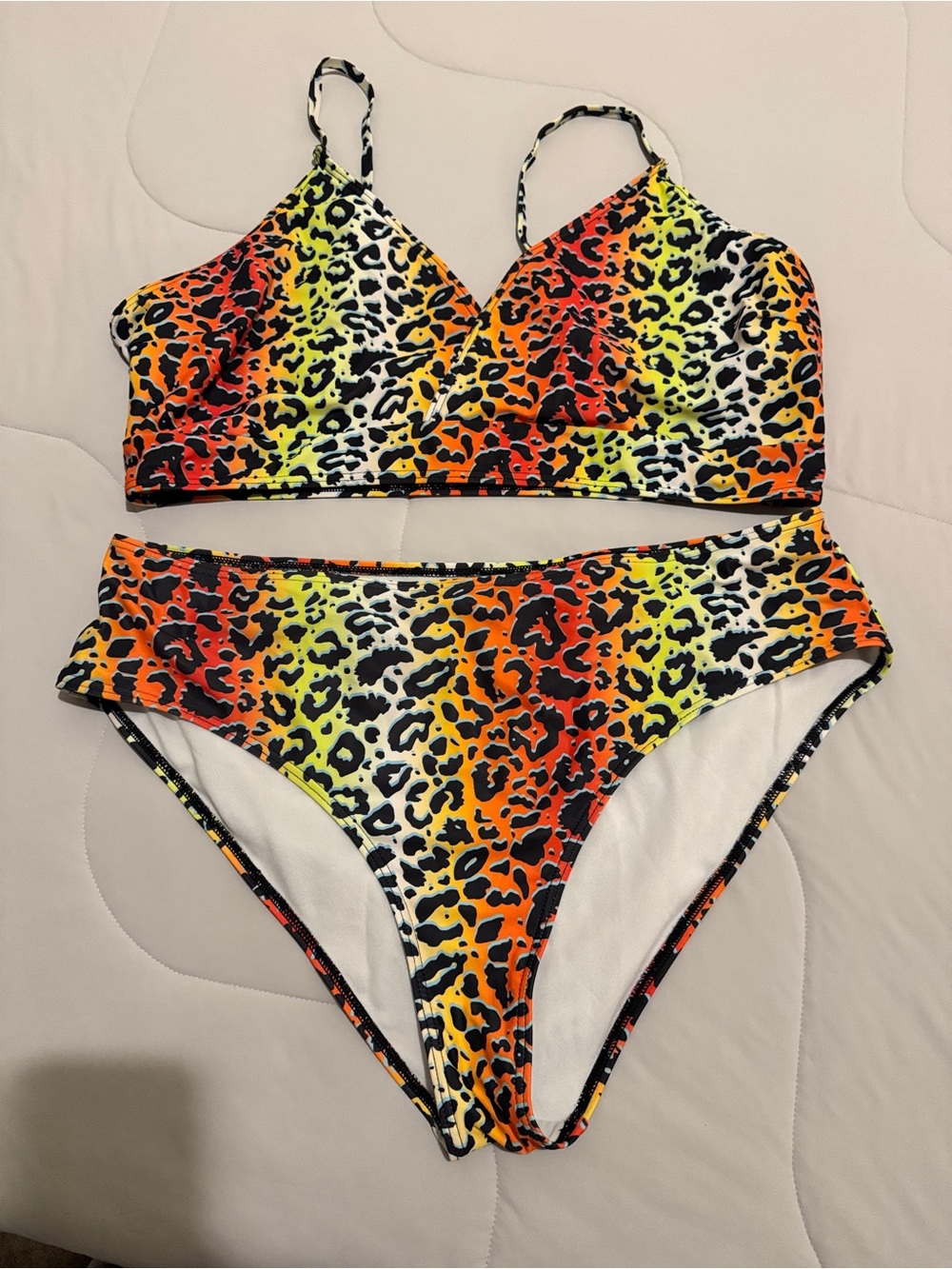 Vibrant Neon Leopard Girls' Two-Piece Swim Set